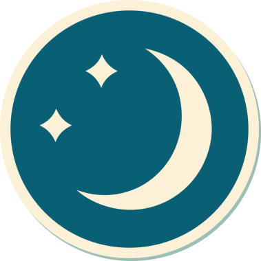 Geleneksel ay şeklinde dövme çıkartması ve bir insan tarafından çizilmiş yıldızlar.