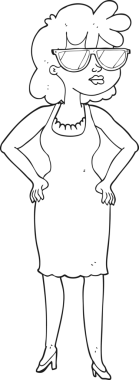 Bir insan tarafından çizilmiş güneş gözlüğü takan siyah beyaz kadın.