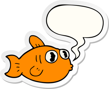 Bir insan tarafından çizilmiş balon çıkartmalı karikatür balığı.