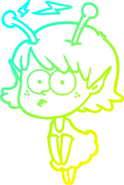 Bir insan tarafından çizilmiş bir uzaylı kız çizgi filmi.