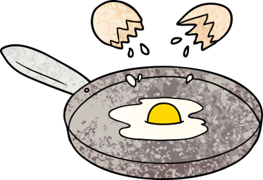 Bir insan tarafından çizilmiş tavada yumurta.