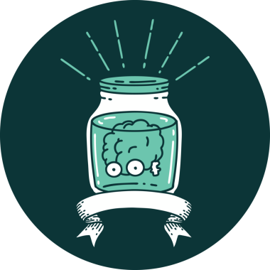 Kavanozda bir insan tarafından çizilmiş dövme stili bir beynin simgesi