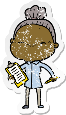 Bir insan tarafından çizilmiş barışçıl yaşlı bir kadının sıkıntılı çıkartması.