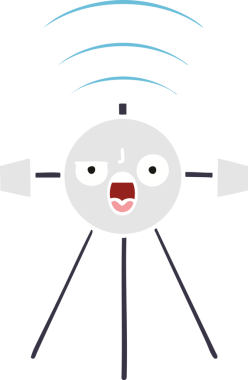 Bir insan tarafından çizilmiş düz renkli bir uydu karikatürü