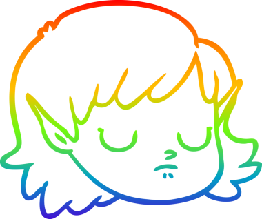 Gökkuşağı gradyan çizgi çizimi bir insan tarafından çizilmiş bir elf kızı