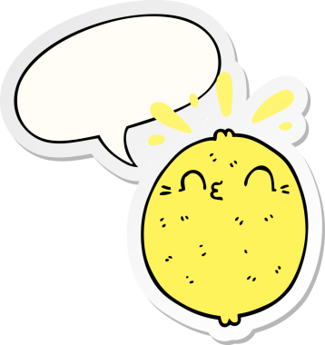 Bir insan tarafından çizilmiş baloncuk çıkartmalı şirin çizgi film limonu.