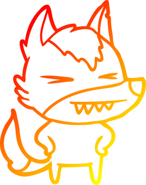 Bir insan tarafından çizilmiş kızgın bir kurt çizgi karakteri.