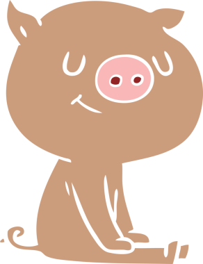 Bir insan tarafından çizilmiş mutlu düz renkli çizgi film domuz.