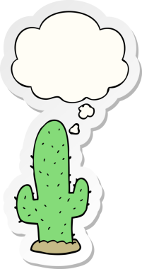 Düşünce baloncuğu insan tarafından çizilmiş bir çıkartma olan çizgi film kaktüsü.