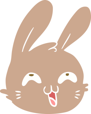 Bir insan tarafından çizilmiş düz renkli çizgi film mutlu tavşan yüzü