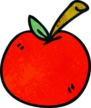 Bir insan tarafından çizilmiş tuhaf bir çizgi film elması.