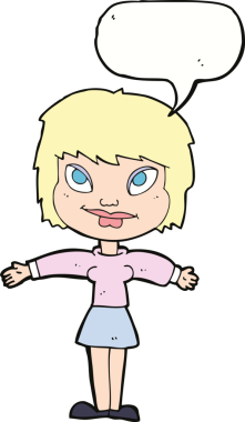 Bir insan tarafından çizilmiş konuşma baloncuğu ile açık amrs çizgi film kadını