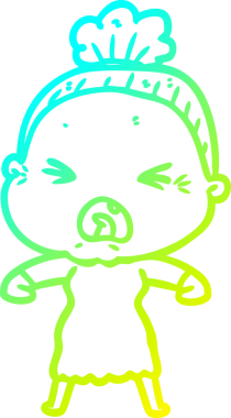 Bir insan tarafından çizilmiş kızgın yaşlı bir kadının soğuk çizgi çizimi.