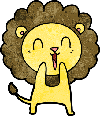 Bir insan tarafından çizilmiş gülen aslan çizgi filmi.