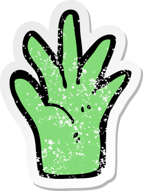 Bir insan tarafından çizilmiş yeşil el sembolünün gerilemiş retro yapıştırması.