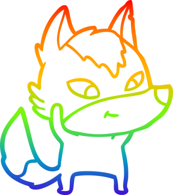 Gökkuşağı gradyan çizgisi. Bir insan tarafından çizilmiş dost bir kurt çizgi filmi.