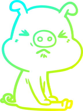 Bir çizgi film karakteri çizen soğuk gradyalı kızgın domuz bir insan tarafından çizilmiş bekliyor.