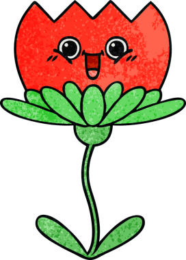 Bir insan tarafından çizilmiş bir çiçeğin retro grunge desen karikatürü