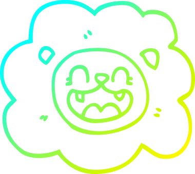 Bir insan tarafından çizilmiş mutlu bir aslanın soğuk çizgi çizimi.