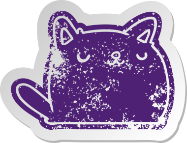 Bir insan tarafından çizilmiş sevimli kawaii kedisinin sıkıntılı eski çizgi film çıkartması.