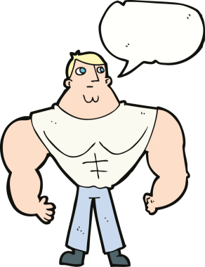 bir insan tarafından çizilmiş konuşma balonu olan karikatür vücut geliştiricisi