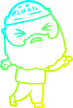 Bir insan tarafından çizilmiş sakallı bir çizgi film karakteri.