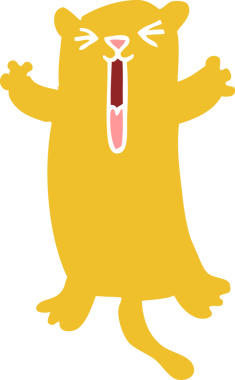 Bir insan tarafından çizilmiş düz renkli çizim mutlu kedi.