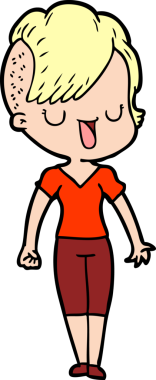 Bir insan tarafından çizilmiş hippi saç kesimli sevimli bir çizgi film kızı.