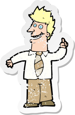 Bir insan tarafından çizilmiş iyi bir fikri olan bir karikatürcünün sıkıntılı retro yapıştırması.