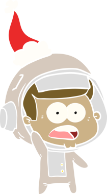 Bir insan tarafından çizilmiş Noel Baba şapkası giymiş şaşırmış bir astronotun el çizimi.