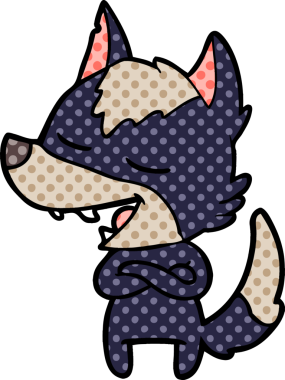 Bir insan tarafından çizilmiş gülen bir kurt.