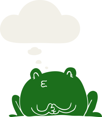 Düşünce baloncuğu insan tarafından çizilmiş sevimli çizgi film kurbağası.