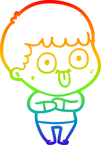 rainbow gradient line drawing of a cartoon dumb kid drawn by a human