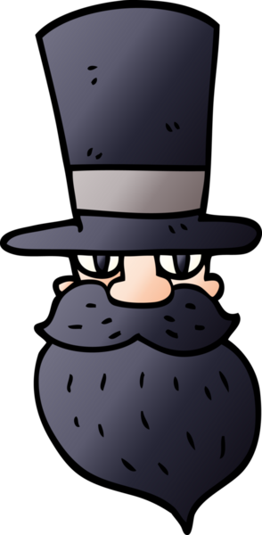 Bir insan tarafından çizilmiş silindir şapkalı sakallı bir adam.