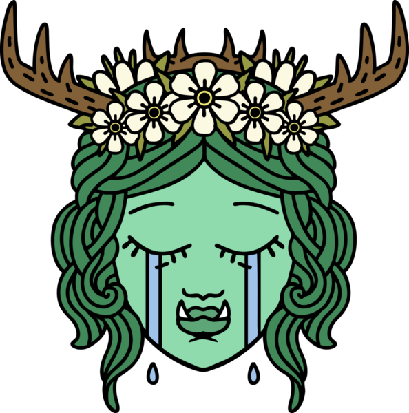 Retro Dövme Tarzı Hüzünlü Yarı Ork karakter yüzü Bir insan tarafından çizilmiş