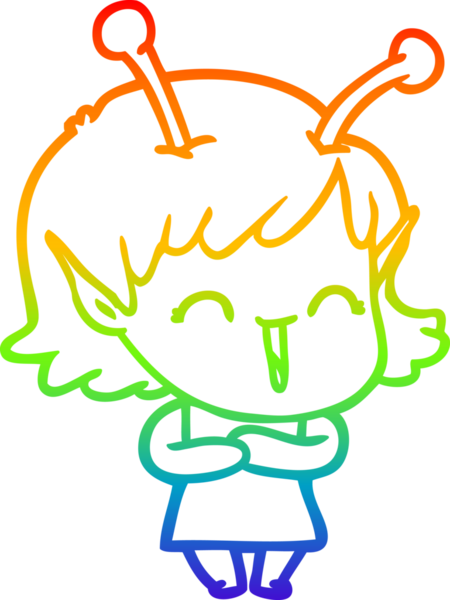 Gökkuşağı gradyan çizgi çizimi Bir insan tarafından çizilmiş mutlu uzaylı kız