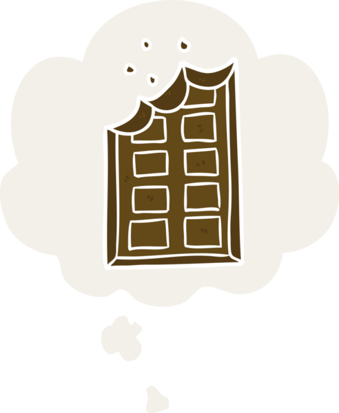 Bir insan tarafından çizilmiş düşünce baloncuklu çikolata çizgi filmi.