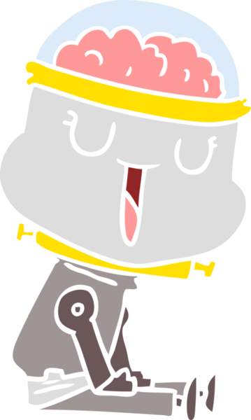 Bir insan tarafından çizilmiş mutlu düz renkli çizgi film robotu