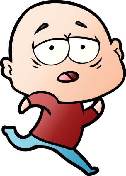 Bir insan tarafından çizilmiş yorgun, kel bir adam.