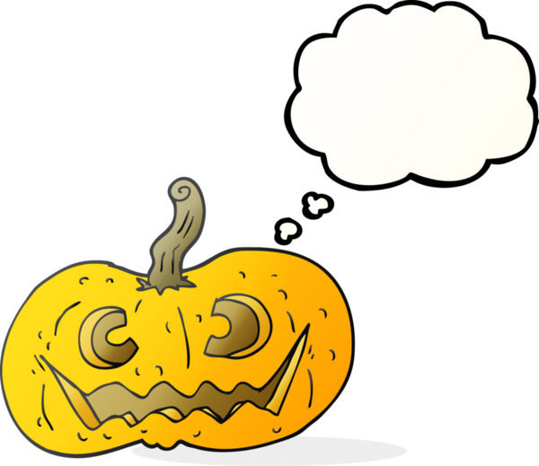 Serbest çizim düşünce baloncuğu karikatürü Cadılar Bayramı balkabağı bir insan tarafından çizildi