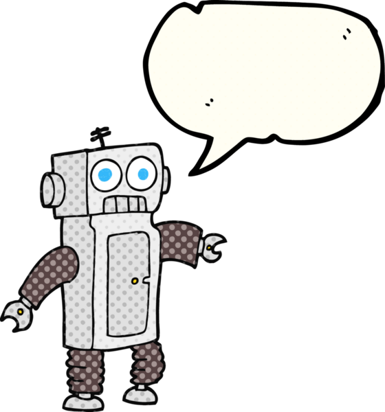 Bir insan tarafından çizilmiş serbest çizilmiş çizgi roman konuşma balonu çizgi film robotu