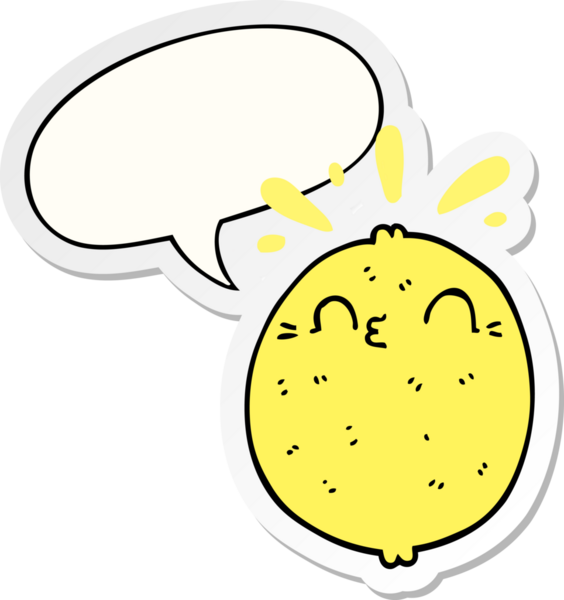 Bir insan tarafından çizilmiş baloncuk çıkartmalı şirin çizgi film limonu.