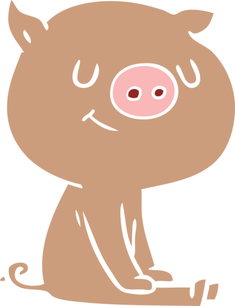 Bir insan tarafından çizilmiş mutlu düz renkli çizgi film domuz.