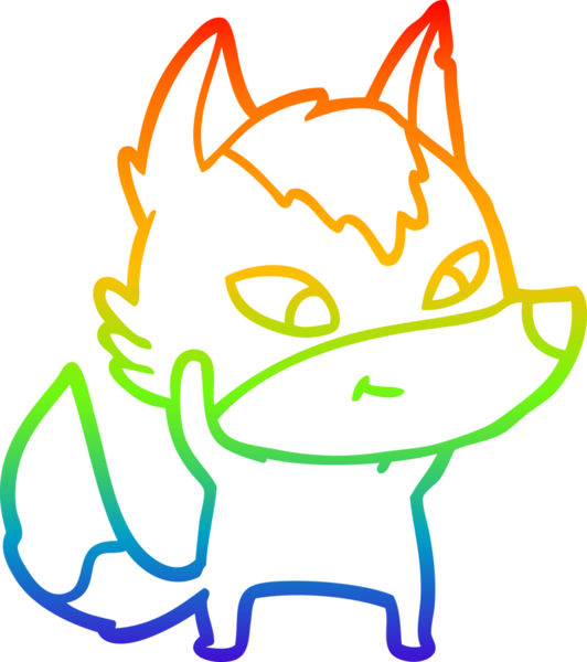 Gökkuşağı gradyan çizgisi. Bir insan tarafından çizilmiş dost bir kurt çizgi filmi.