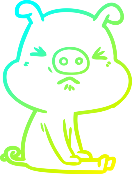 Bir çizgi film karakteri çizen soğuk gradyalı kızgın domuz bir insan tarafından çizilmiş bekliyor.