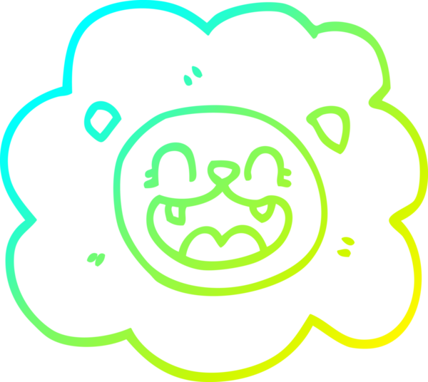 Bir insan tarafından çizilmiş mutlu bir aslanın soğuk çizgi çizimi.