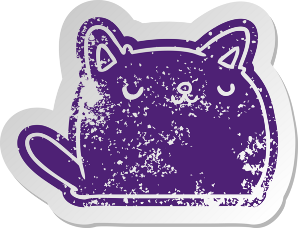 Bir insan tarafından çizilmiş sevimli kawaii kedisinin sıkıntılı eski çizgi film çıkartması.