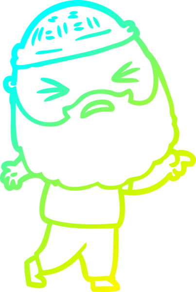 Bir insan tarafından çizilmiş sakallı bir çizgi film karakteri.