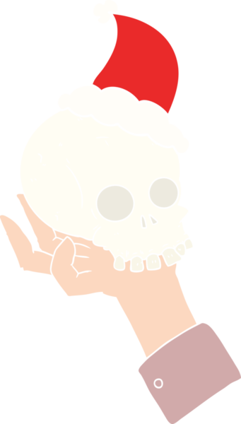 Bir insan tarafından çizilmiş Noel Baba şapkası takan bir elin düz renkli çizimi.