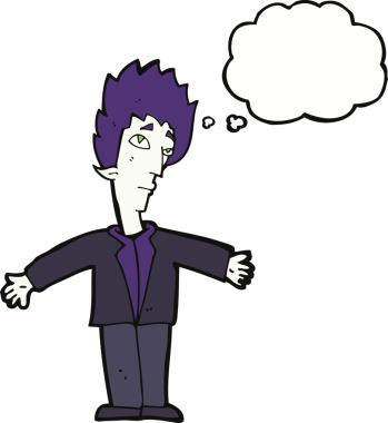 Bir insan tarafından çizilmiş düşünce balonlu vampir adam.